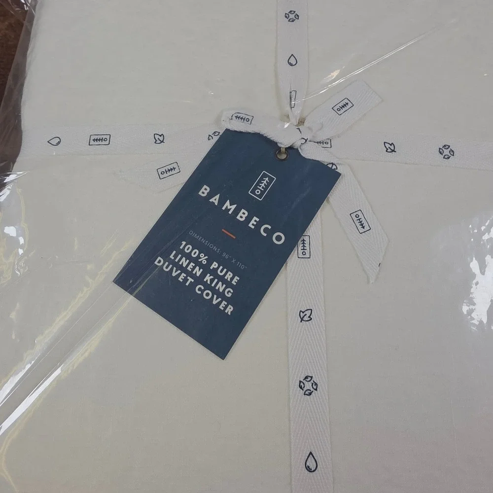 Bambeco Duvet Cover King White New 100% Pure Linen 96x110 Bedding
